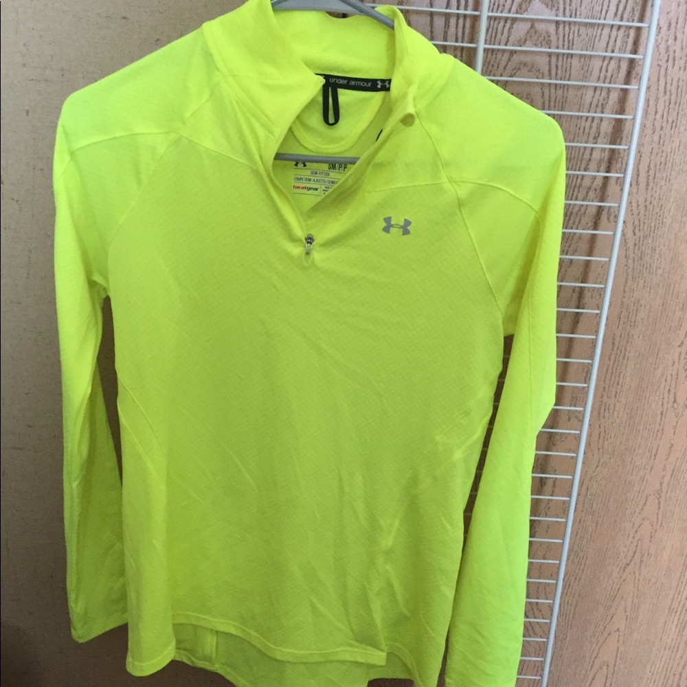 Bright green under armor 1/4 zip long sleeve shirt